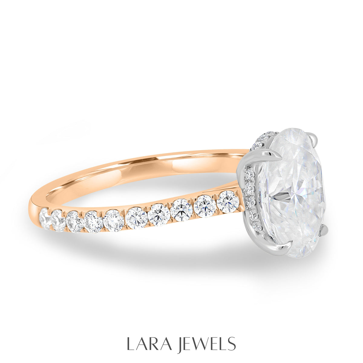 1.50-3.50 CT Oval Lab Grown Diamond Hidden Halo Engagement Ring