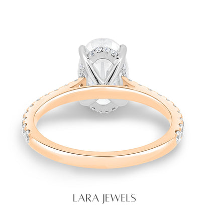 1.50-3.50 CT Oval Lab Grown Diamond Hidden Halo Engagement Ring