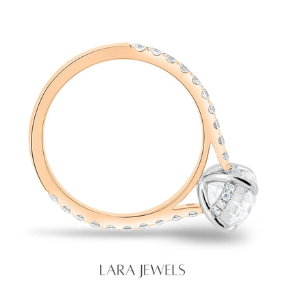 1.50-3.50 CT Oval Lab Grown Diamond Hidden Halo Engagement Ring