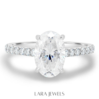 1.50-3.50 CT Oval Lab Grown Diamond Hidden Halo Engagement Ring