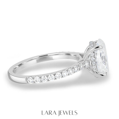 1.50-3.50 CT Oval Lab Grown Diamond Hidden Halo Engagement Ring