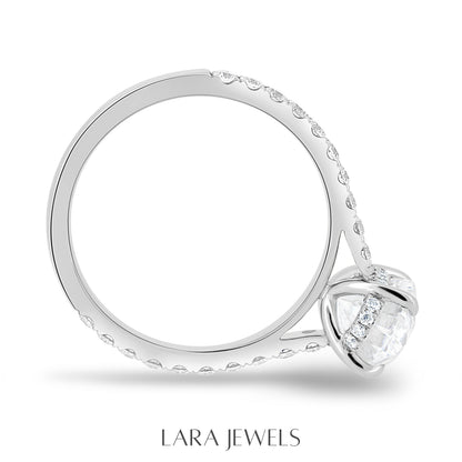 1.50-3.50 CT Oval Lab Grown Diamond Hidden Halo Engagement Ring
