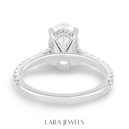 1.50-3.50 CT Oval Lab Grown Diamond Hidden Halo Engagement Ring