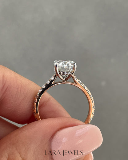 1.50-3.50 CT Oval Lab Grown Diamond Hidden Halo Engagement Ring
