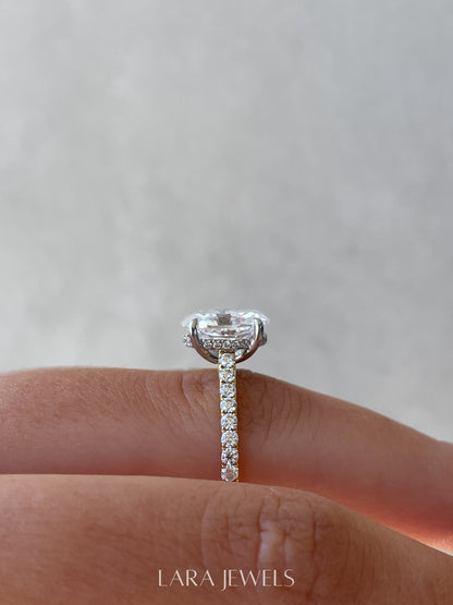 1.50-3.50 CT Oval Lab Grown Diamond Hidden Halo Engagement Ring