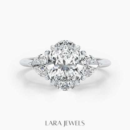 1.50-3.50 CT Oval Lab Grown Diamond Three Stones Engagement Ring