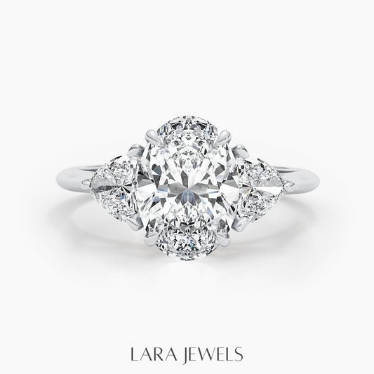 1.50-3.50 CT Oval Lab Grown Diamond Three Stones Engagement Ring