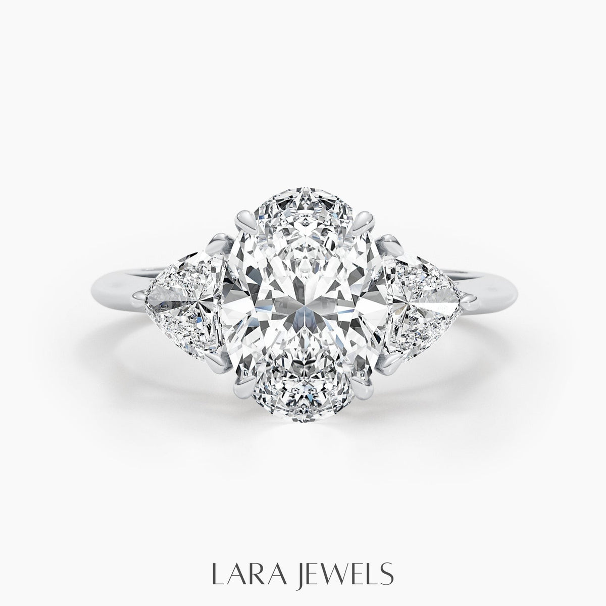 1.50-3.50 CT Oval Lab Grown Diamond Three Stones Engagement Ring