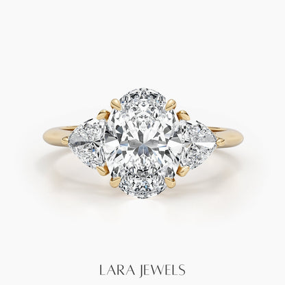 1.50-3.50 CT Oval Lab Grown Diamond Three Stones Engagement Ring