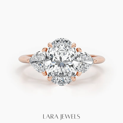1.50-3.50 CT Oval Lab Grown Diamond Three Stones Engagement Ring