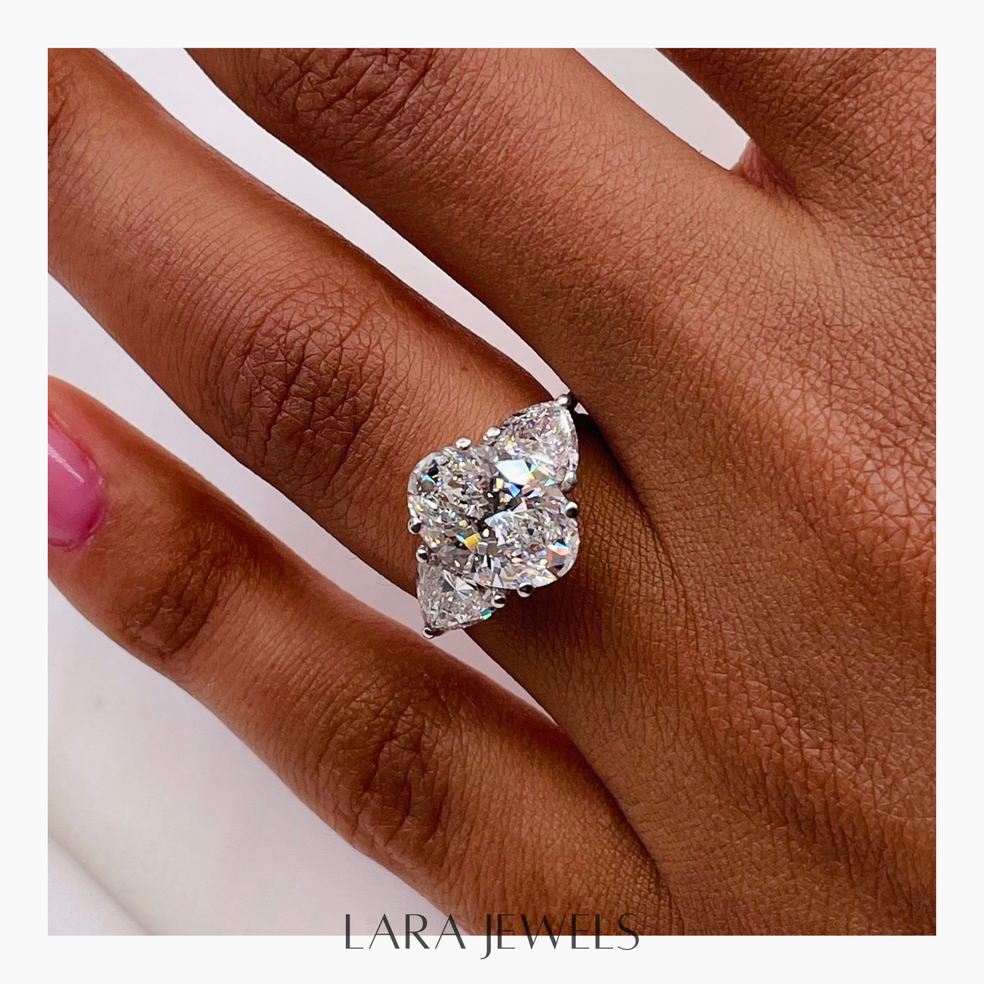 1.50-3.50 CT Oval Lab Grown Diamond Three Stones Engagement Ring