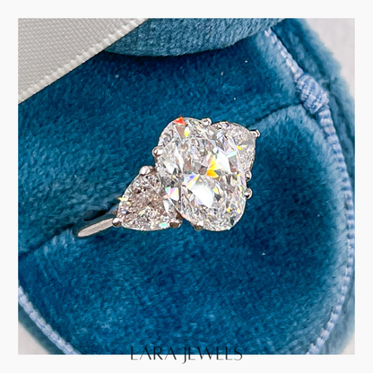 1.50-3.50 CT Oval Lab Grown Diamond Three Stones Engagement Ring