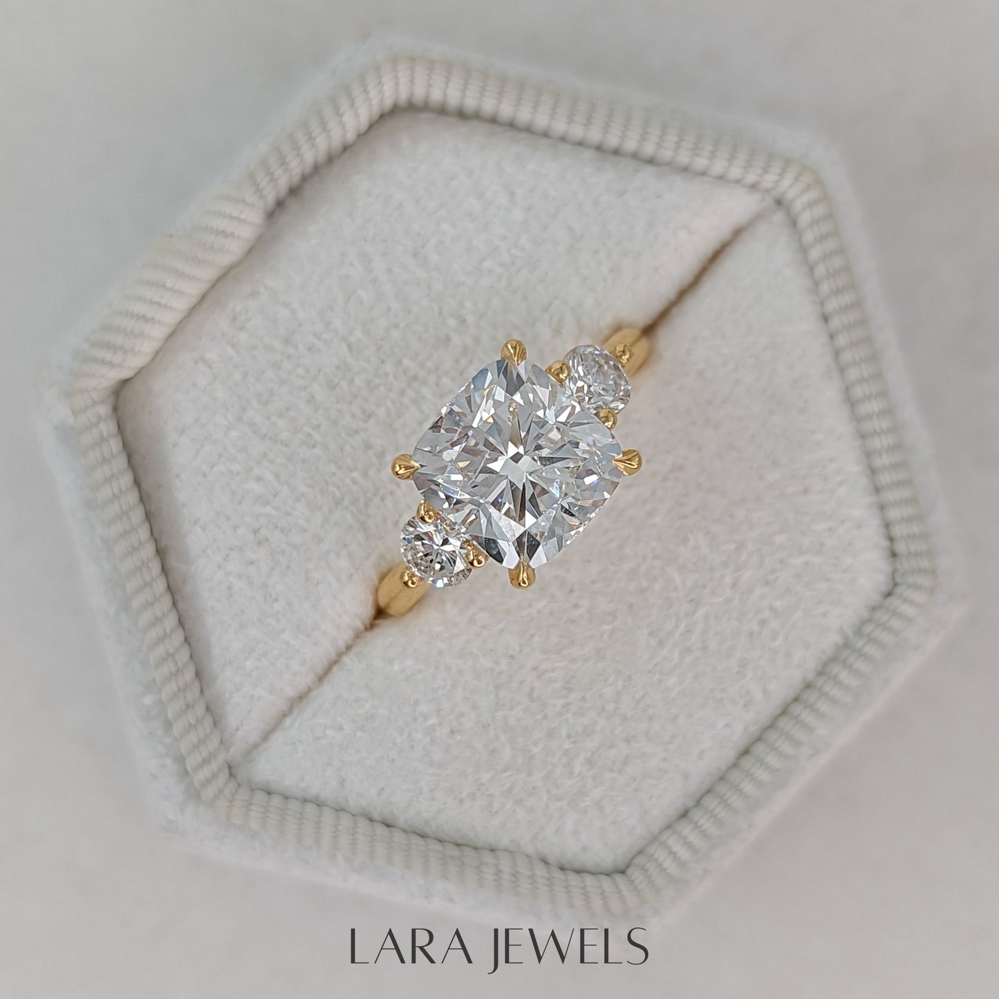 1.50-3.55 CT Cushion Lab Grown Diamond Three Stones Engagement Ring