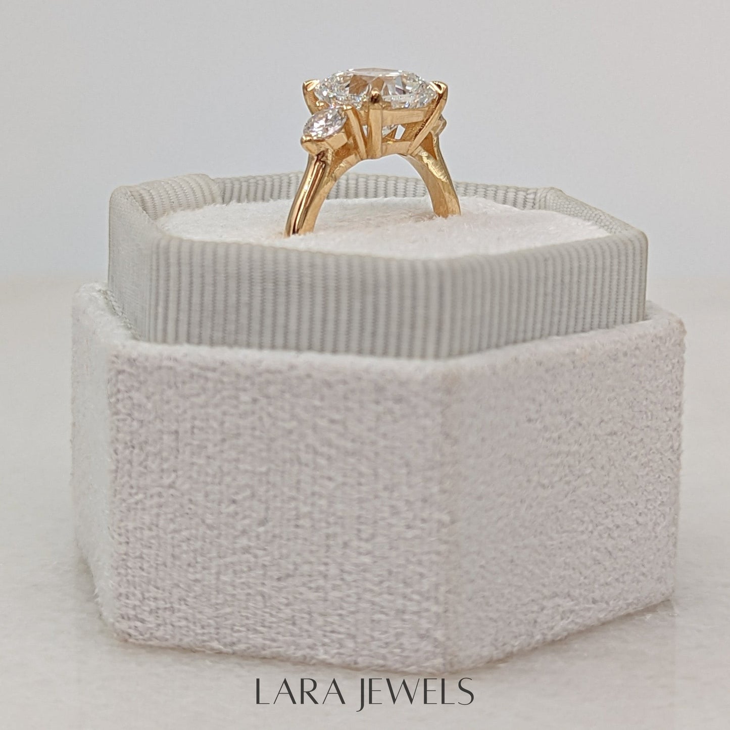 1.50-3.55 CT Cushion Lab Grown Diamond Three Stones Engagement Ring