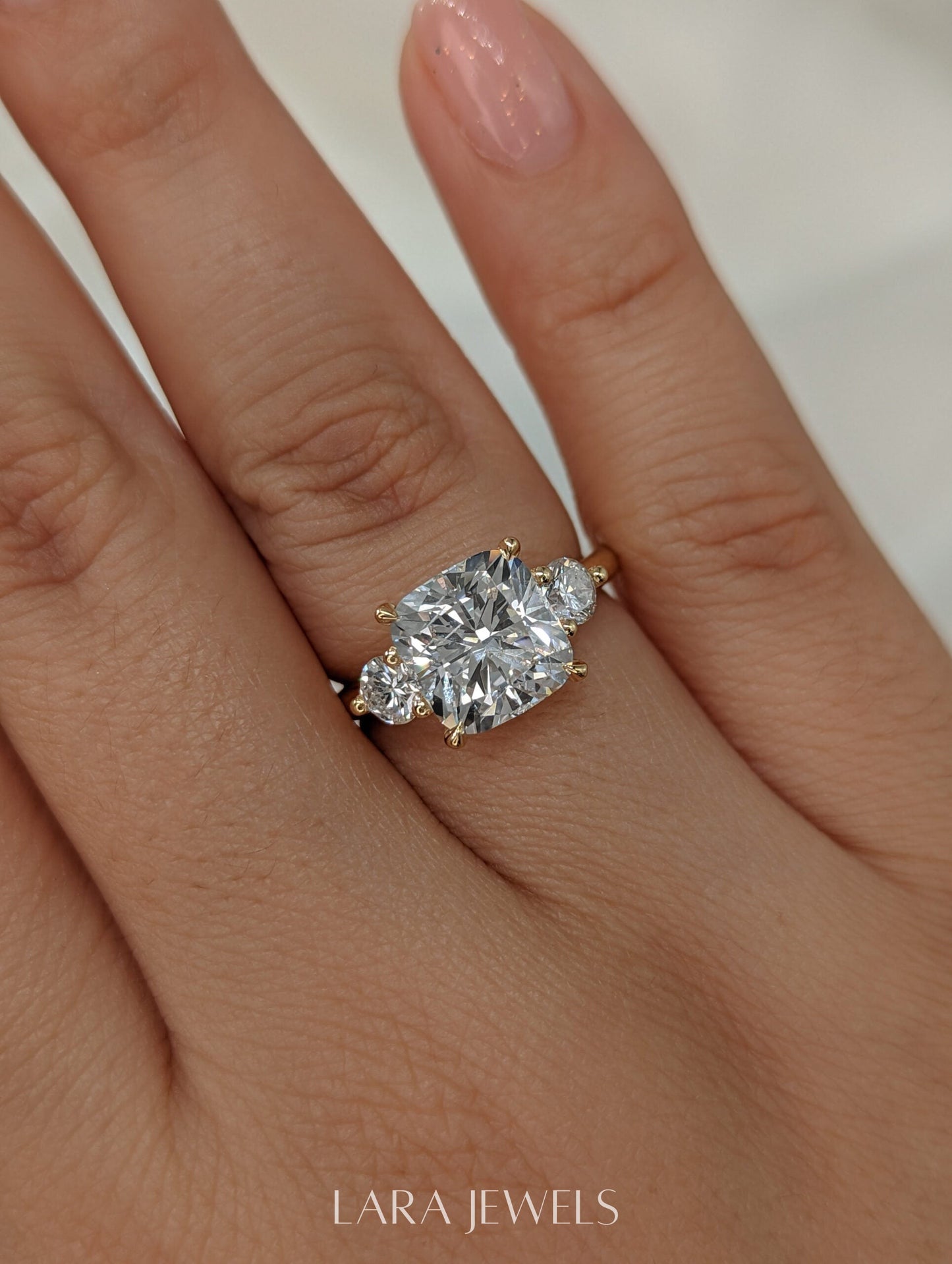1.50-3.55 CT Cushion Lab Grown Diamond Three Stones Engagement Ring
