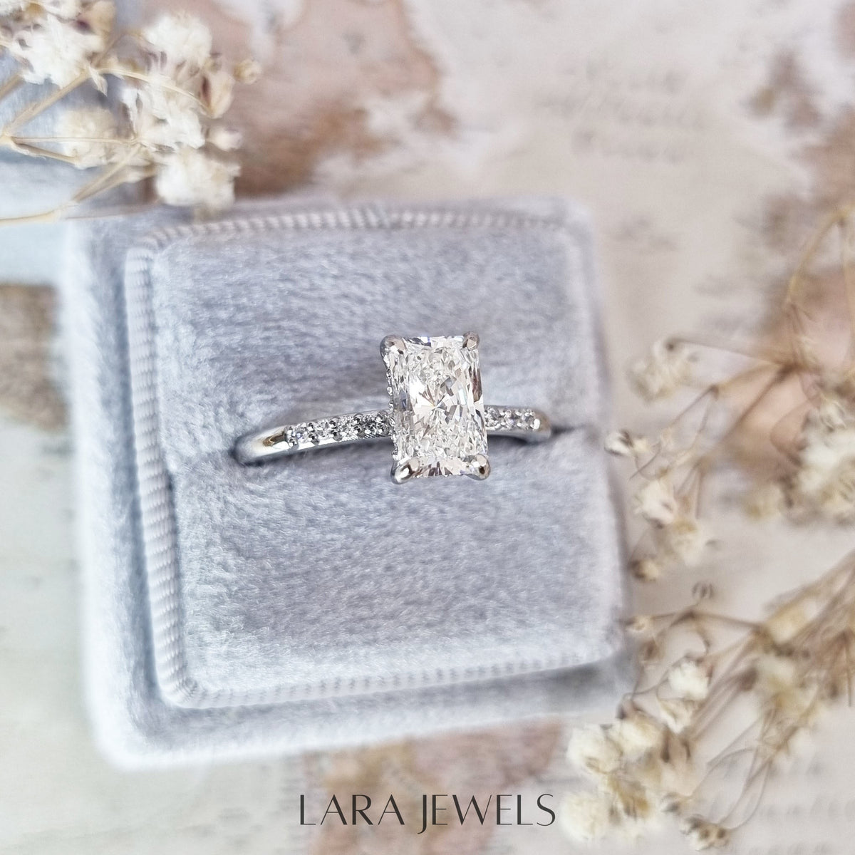 1.51-3.50 CT Radiant Lab Grown Diamond Hidden Halo Engagement Ring