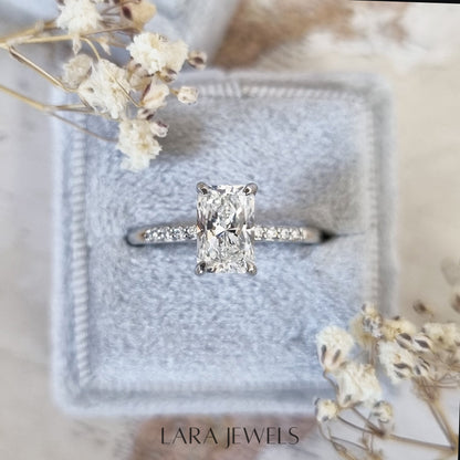 1.51-3.50 CT Radiant Lab Grown Diamond Hidden Halo Engagement Ring