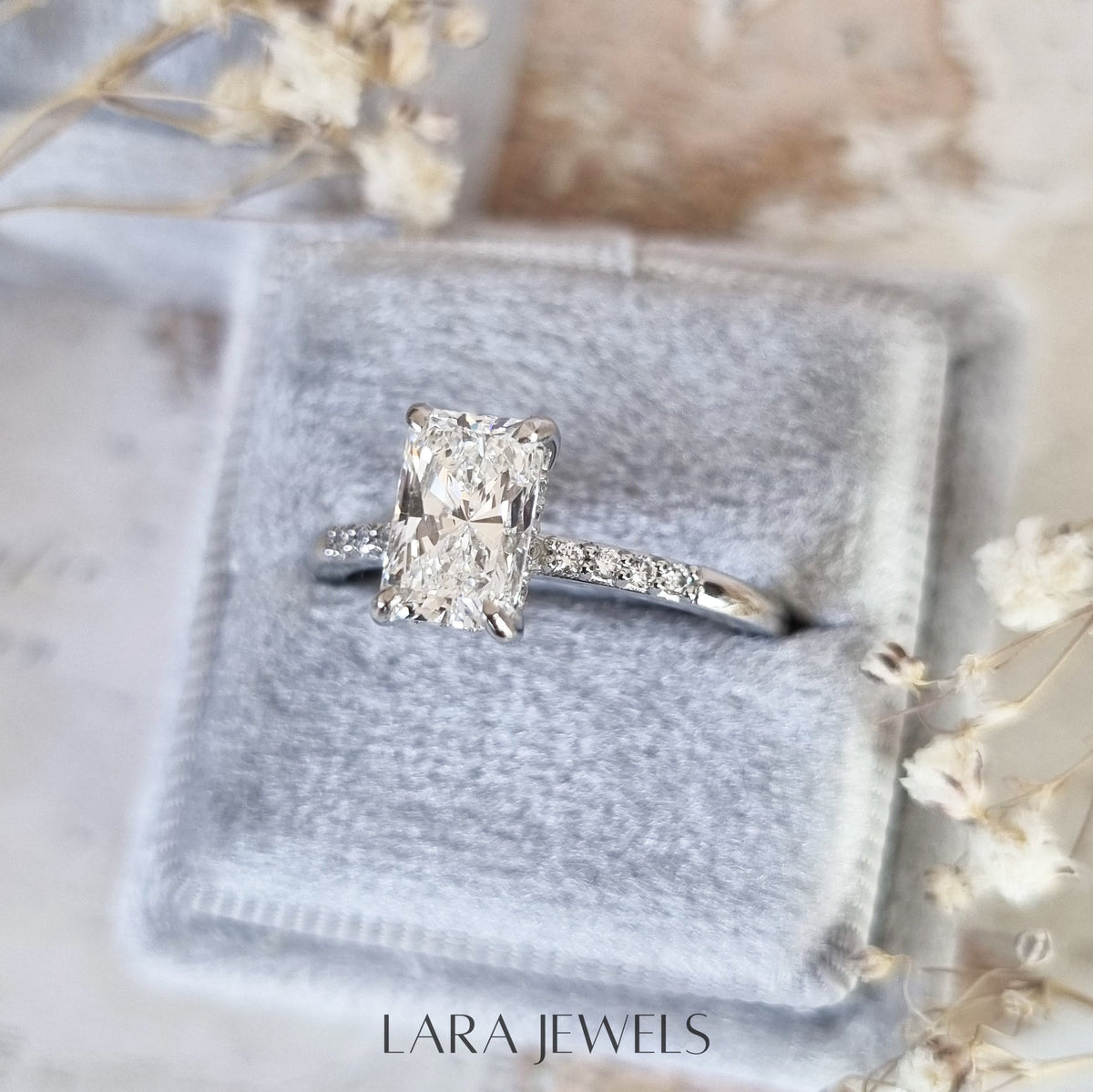 1.51-3.50 CT Radiant Lab Grown Diamond Hidden Halo Engagement Ring