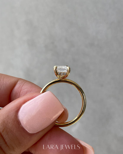 1.86-3.50 CT Emerald Lab Grown Diamond Hidden Halo Engagement Ring
