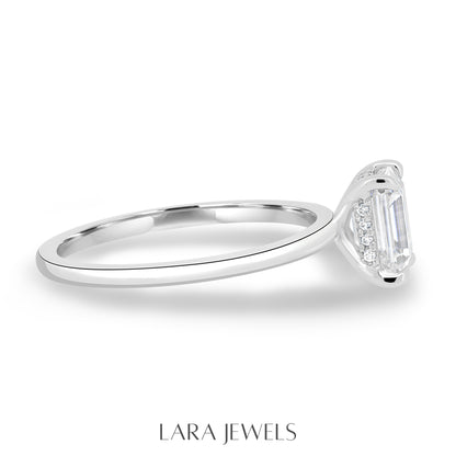 1.86-3.50 CT Emerald Lab Grown Diamond Hidden Halo Engagement Ring