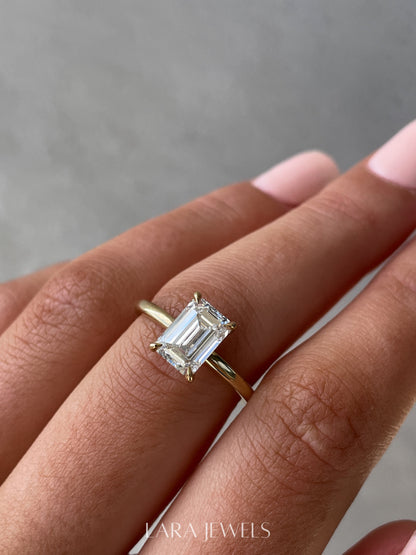 1.86-3.50 CT Emerald Lab Grown Diamond Hidden Halo Engagement Ring