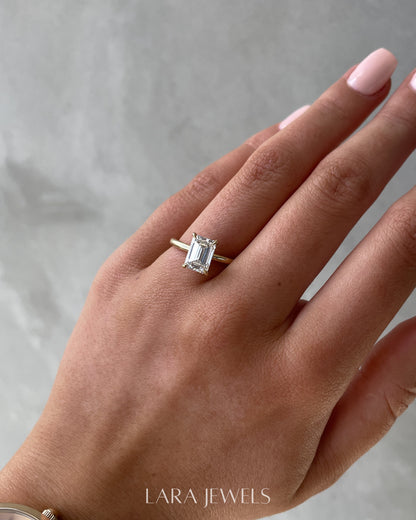 1.86-3.50 CT Emerald Lab Grown Diamond Hidden Halo Engagement Ring