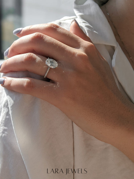 2.0-4.0 CT Oval Lab Grown Diamond Pave Engagement Ring