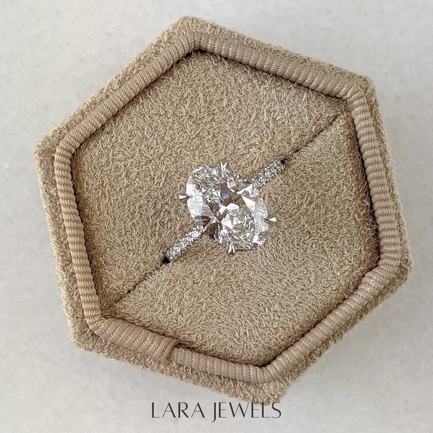 2.0-4.0 CT Oval Lab Grown Diamond Pave Engagement Ring