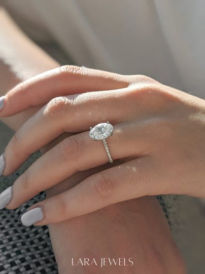 2.0-4.0 CT Oval Lab Grown Diamond Pave Engagement Ring