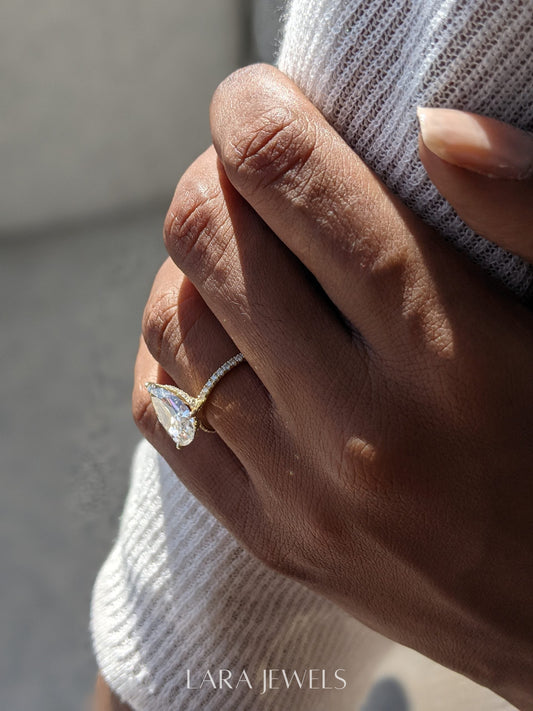 2.50-4.45 CT Pear Lab Grown Diamond Pave Engagement Ring