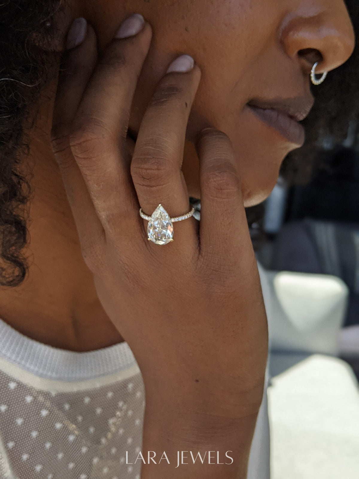 2.50-4.45 CT Pear Lab Grown Diamond Pave Engagement Ring