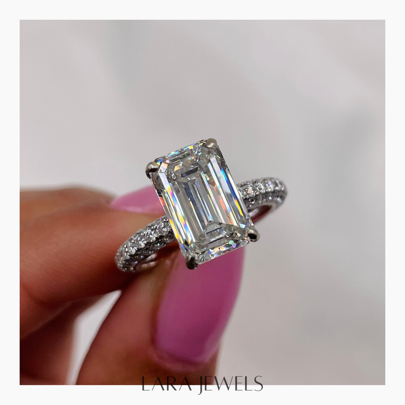 2.50-4.50 CT Emerald Lab Grown Diamond Pave Engagement Ring