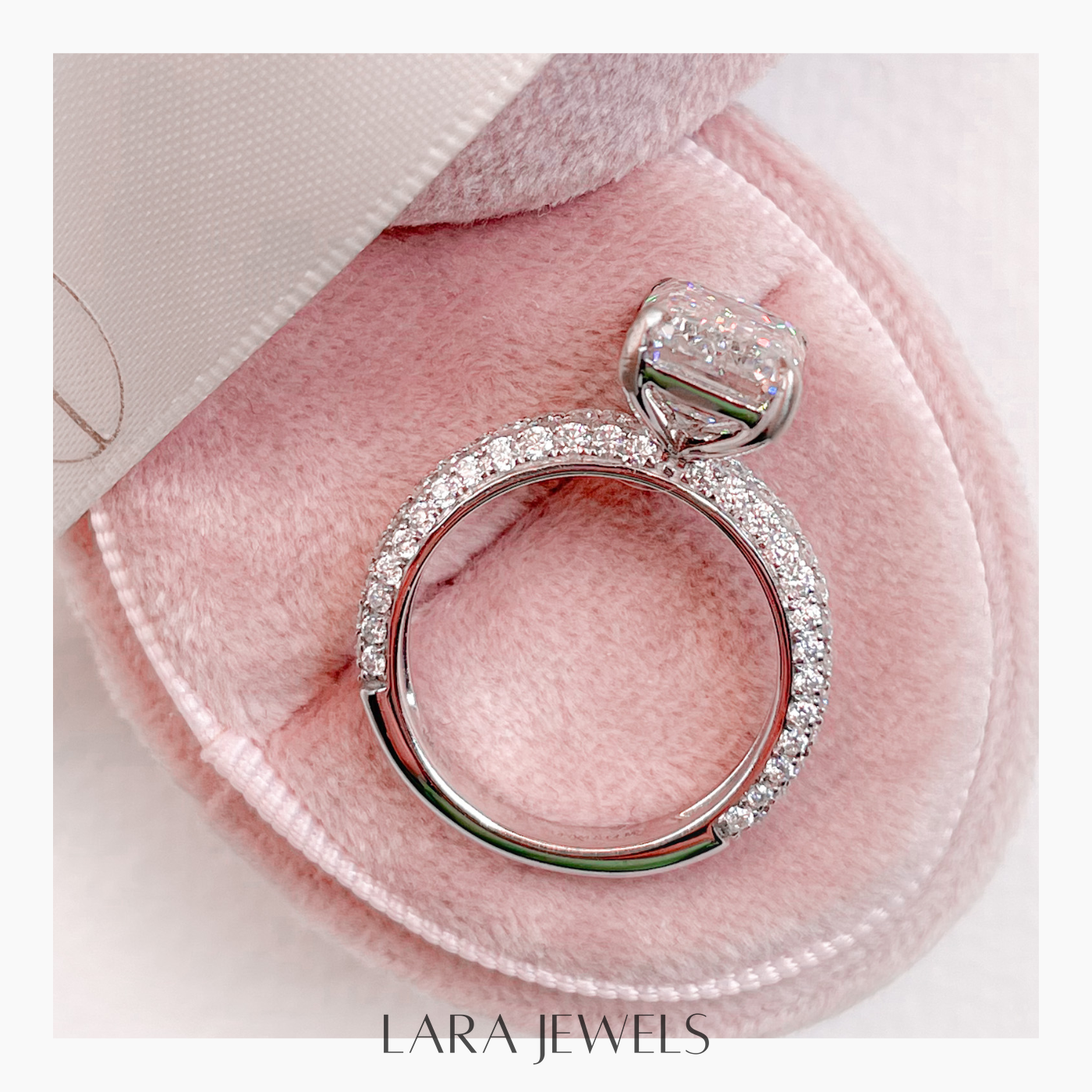 2.50-4.50 CT Emerald Lab Grown Diamond Pave Engagement Ring