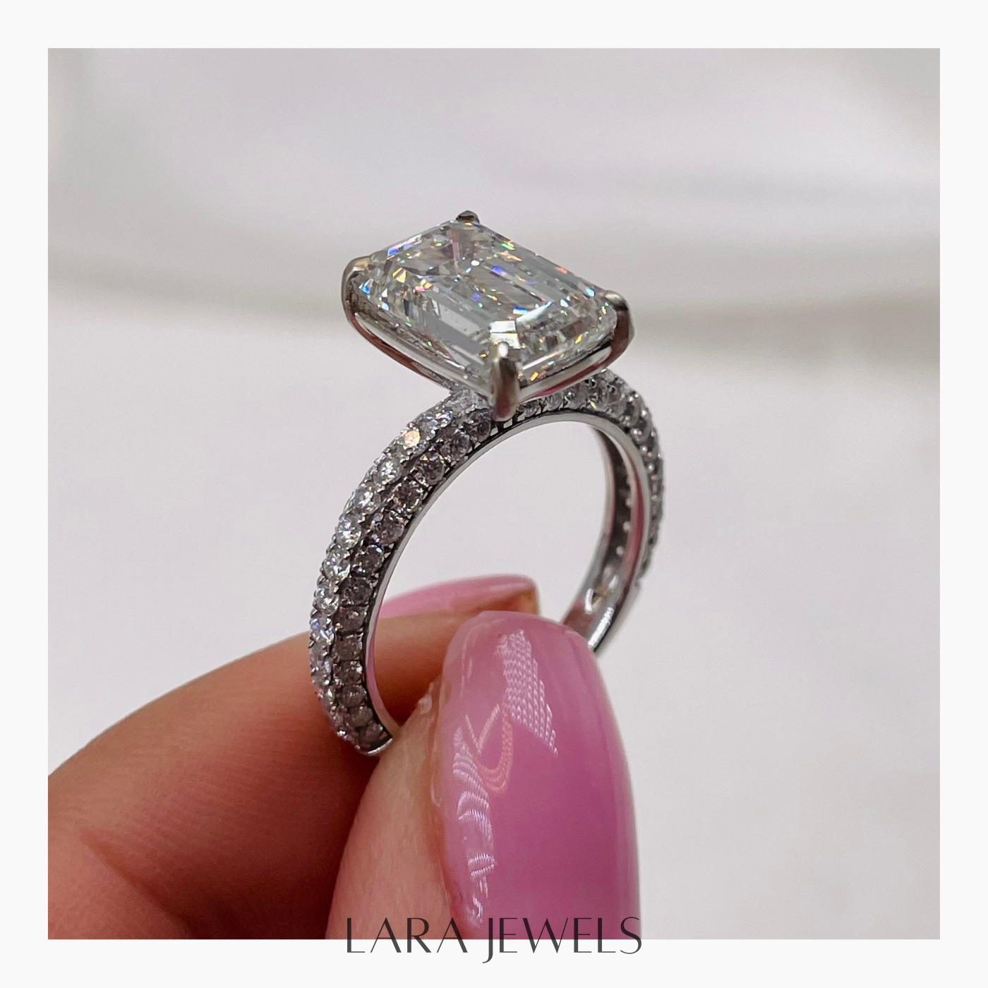 2.50-4.50 CT Emerald Lab Grown Diamond Pave Engagement Ring