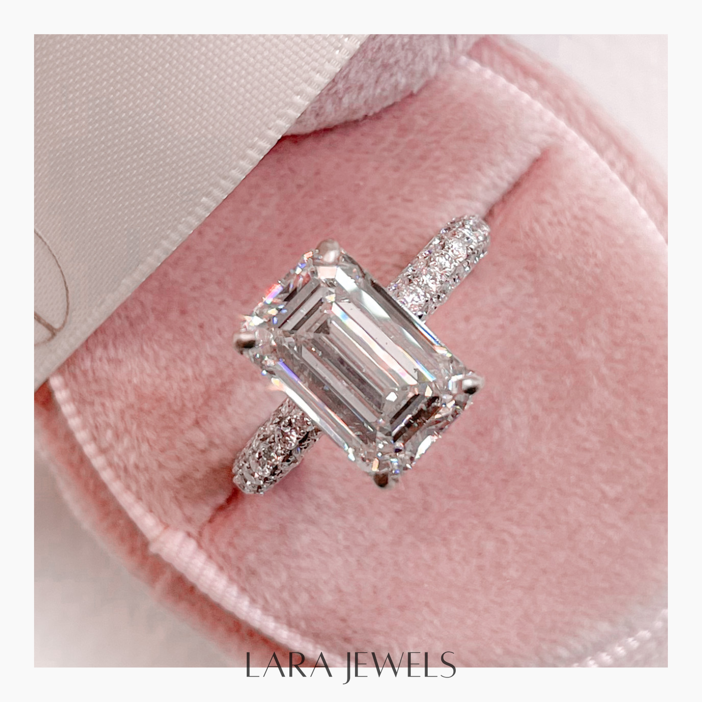 2.50-4.50 CT Emerald Lab Grown Diamond Pave Engagement Ring