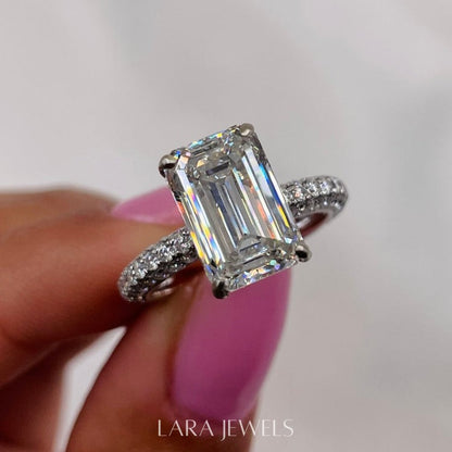 2.50-4.50 CT Emerald Lab Grown Diamond Pave Engagement Ring