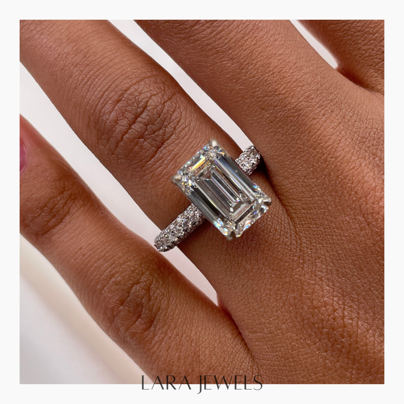 2.50-4.50 CT Emerald Lab Grown Diamond Pave Engagement Ring