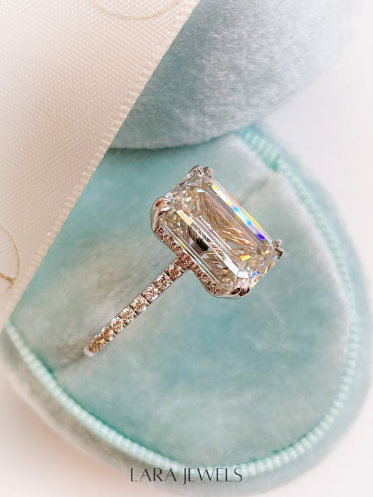 2.50-5.0 CT Emerald Lab Grown Diamond Pave Engagement Ring
