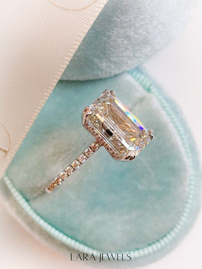 2.50-5.0 CT Emerald Lab Grown Diamond Pave Engagement Ring