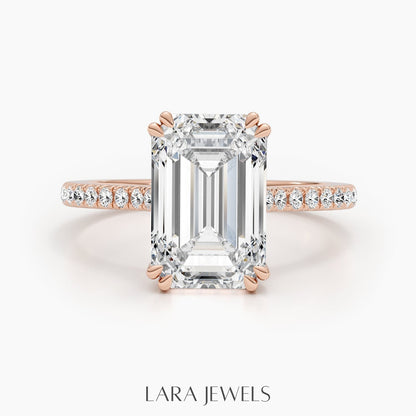 2.50-5.0 CT Emerald Lab Grown Diamond Pave Engagement Ring