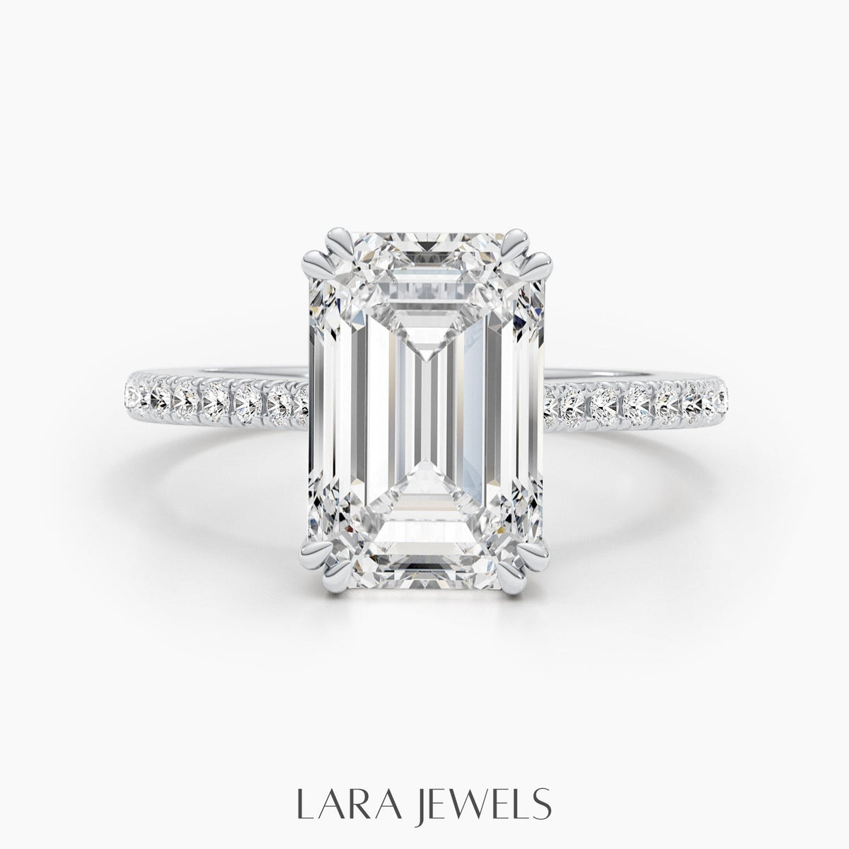 2.50-5.0 CT Emerald Lab Grown Diamond Pave Engagement Ring