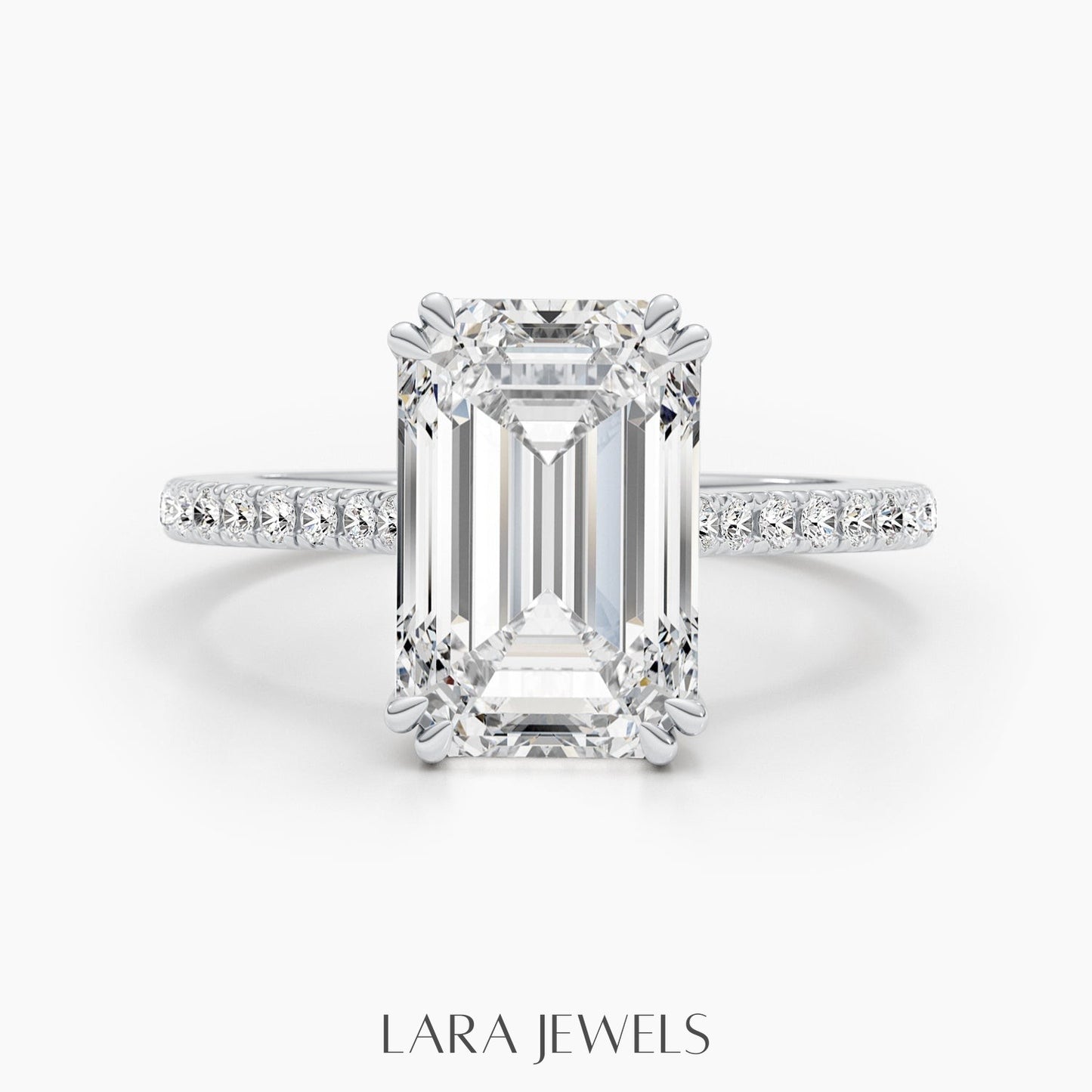 2.50-5.0 CT Emerald Lab Grown Diamond Pave Engagement Ring