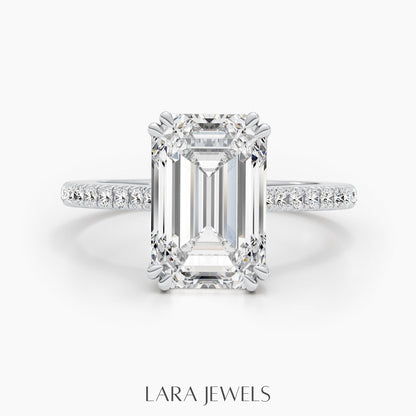 2.50-5.0 CT Emerald Lab Grown Diamond Pave Engagement Ring
