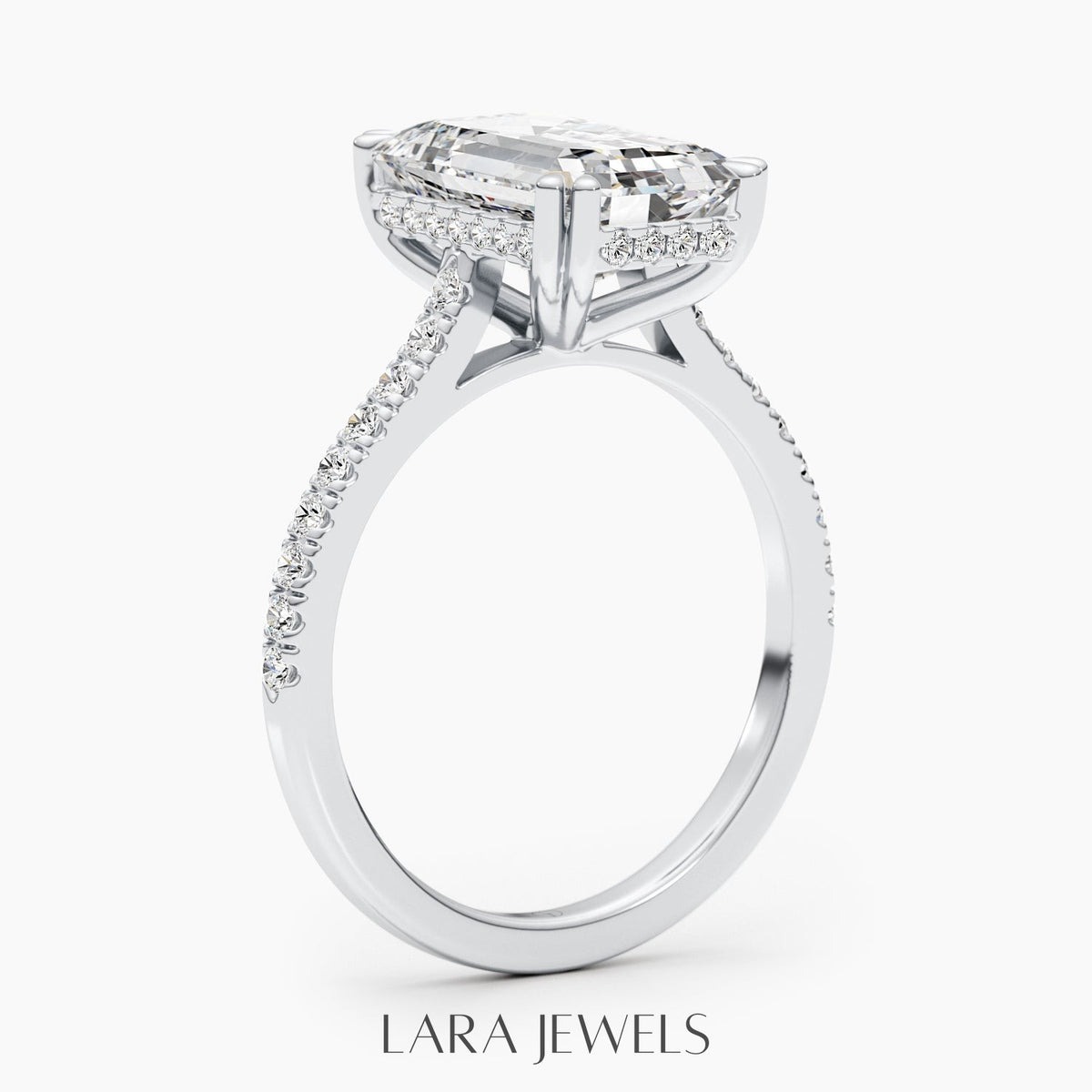 2.50-5.0 CT Emerald Lab Grown Diamond Pave Engagement Ring