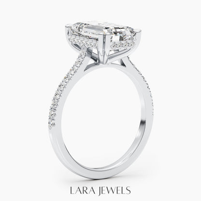 2.50-5.0 CT Emerald Lab Grown Diamond Pave Engagement Ring