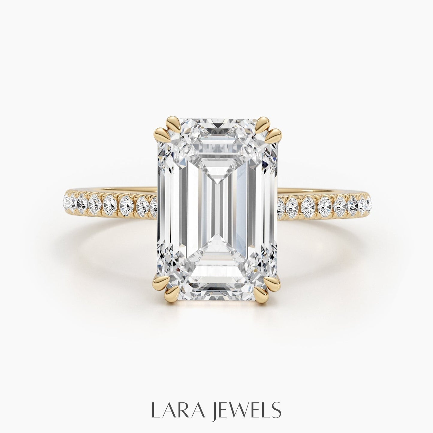 2.50-5.0 CT Emerald Lab Grown Diamond Pave Engagement Ring