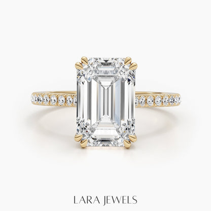 2.50-5.0 CT Emerald Lab Grown Diamond Pave Engagement Ring