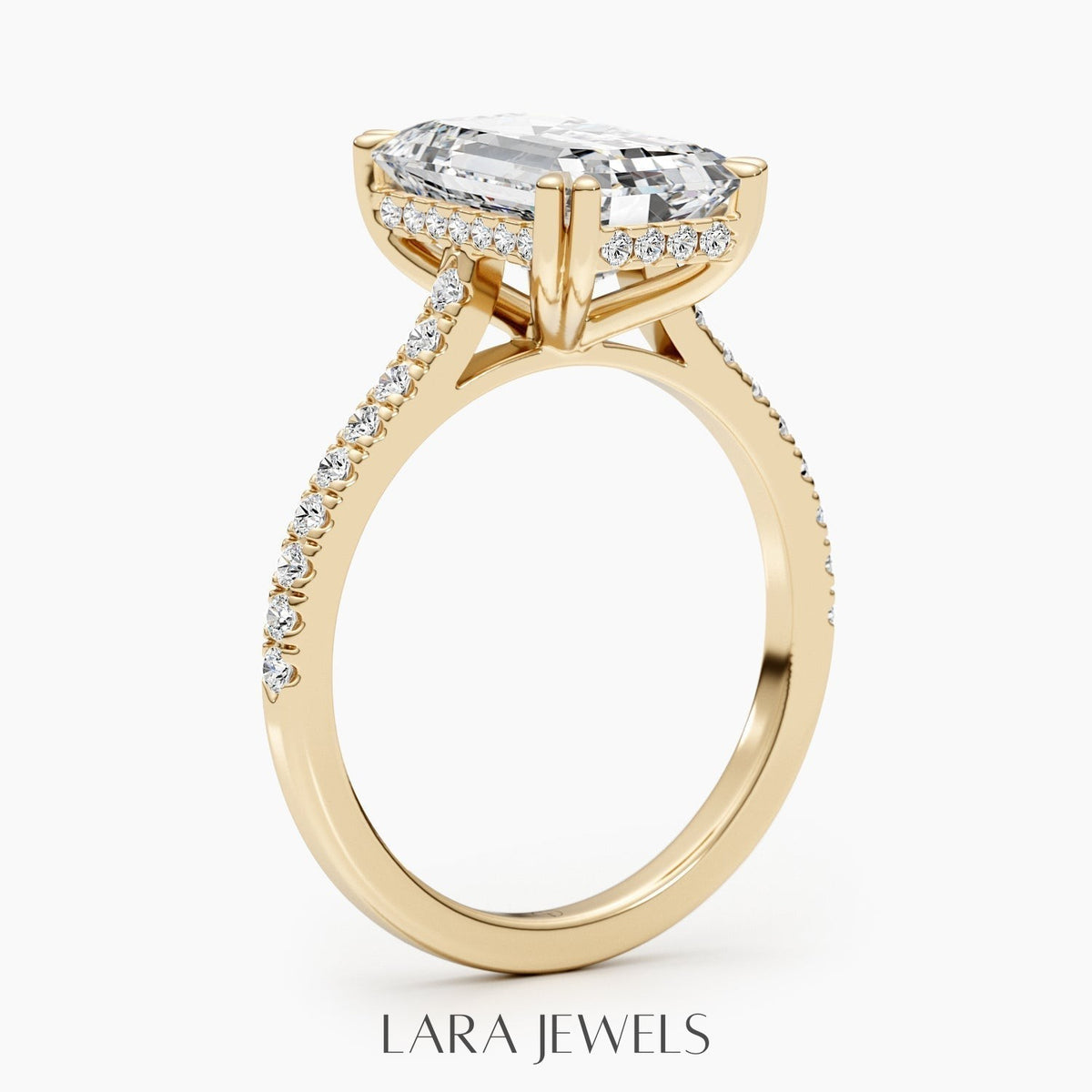 2.50-5.0 CT Emerald Lab Grown Diamond Pave Engagement Ring