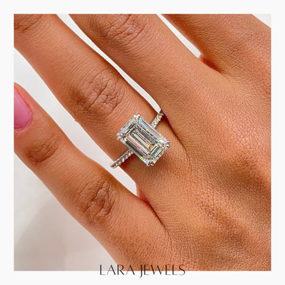 2.50-5.0 CT Emerald Lab Grown Diamond Pave Engagement Ring