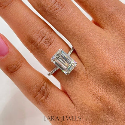 2.50-5.0 CT Emerald Lab Grown Diamond Pave Engagement Ring